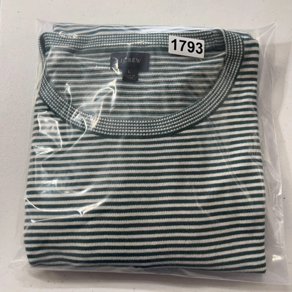 J.Crew Women’s Green & White Striped Cotton Crewneck Sweater Size L